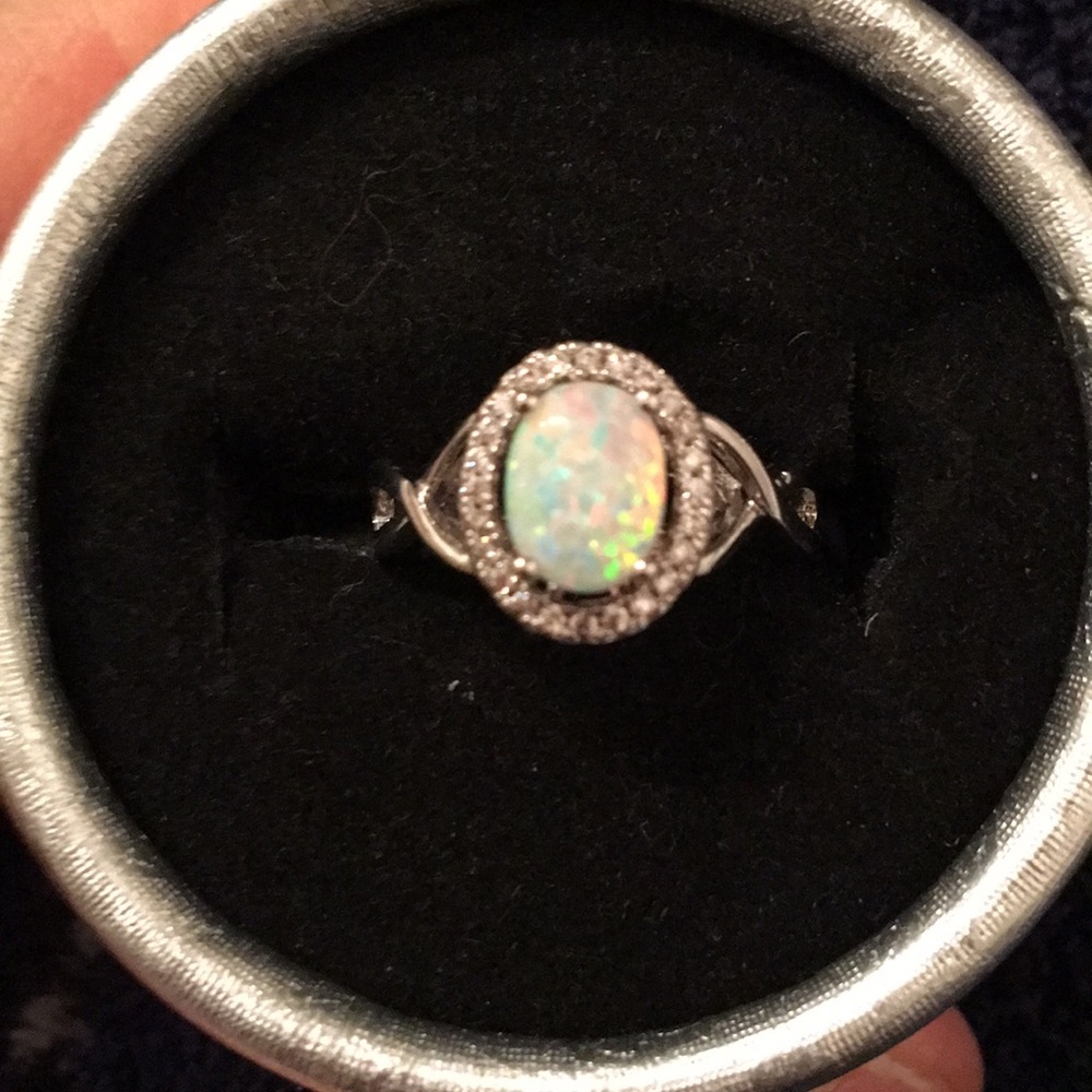 Opal sterling silver CZ ring